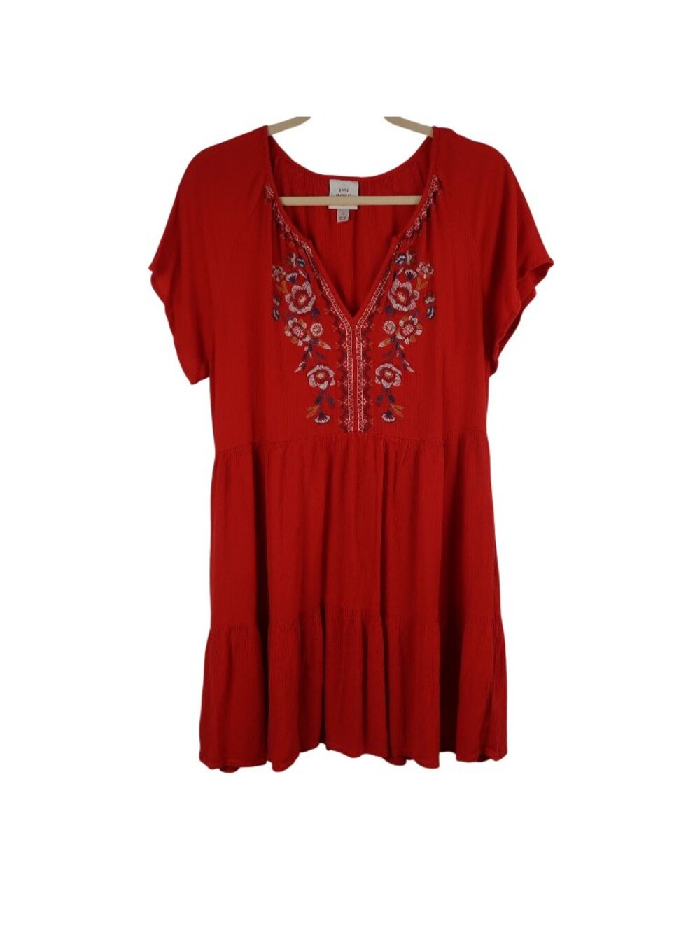 Knox Rose Red Embroidered Tiered Short Sleeve Dress Womens Size Small
